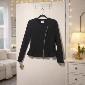 ✨ Elle Peplum Zip Jacket Asymmetrical Gold Zipper | Fitted Cotton Blazer Size M